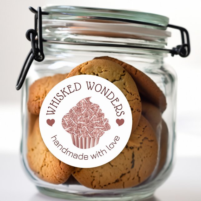 Adesivo Redondo Colheita de padaria de bolos Lixeira Rosa Dourada  (Pastry Cake Bakery Glitter Rose Gold Pink Drips Classic Round Sticker)