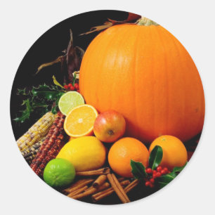 Adesivo Redondo Colheita de Pumpkins e Milho