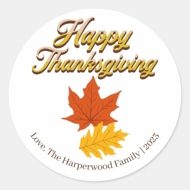 Adesivo Redondo Colheita simples de outono feliz ação de graças (Frente)