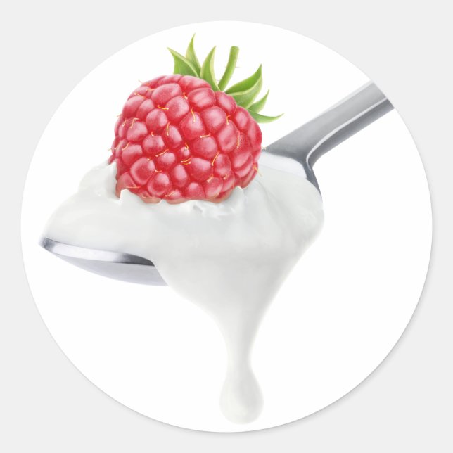 Adesivo Redondo Colher de iogurte de framboesa (Frente)