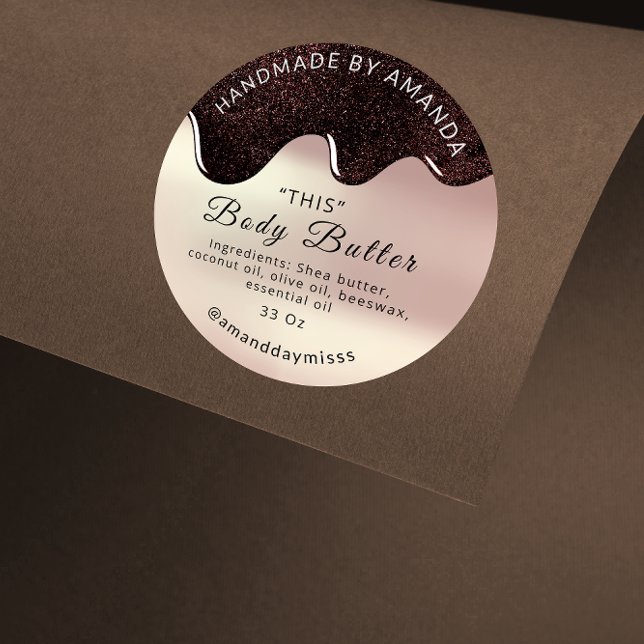 Adesivo Redondo Colírio de Manteiga Corpo Encapsulamento de Produt (Body Butter Drips Product Packaging Coffee Rose Classic Round Sticker)