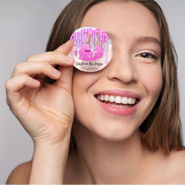 Adesivo Redondo Colírio de perda de lípidos Encapsulamento Unidade (Lipgloss Makeup Drips Packaging Pink Drips Rose Classic Round Sticker)