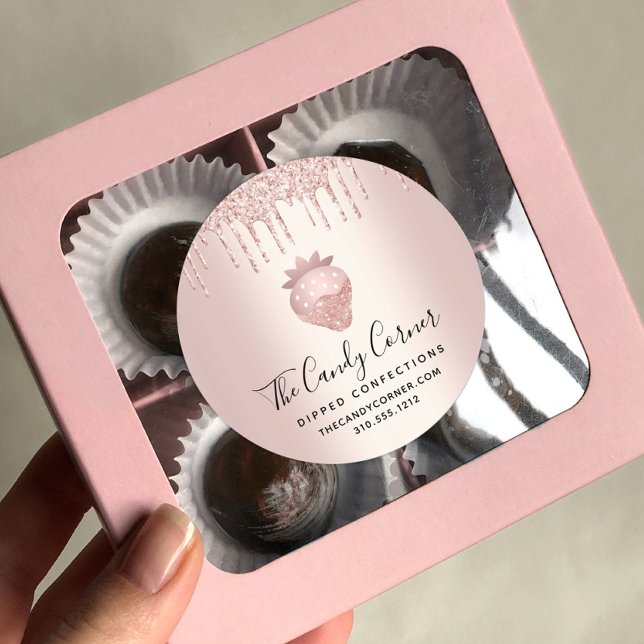 Adesivo Redondo Colírio Dourado rosa Confecção de Morango (Criador carregado)