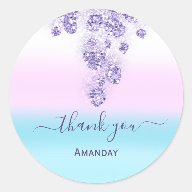 Adesivo Redondo Colírio rosa Colírio Suave16º Obrigado Azul (Frente)