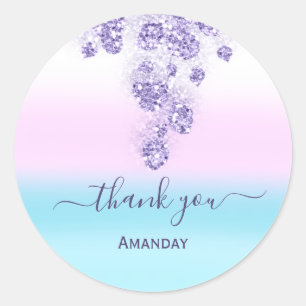 Adesivo Redondo Colírio rosa Colírio Suave16º Obrigado Azul