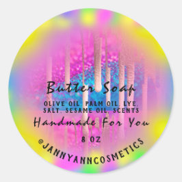 Adesivo Redondo Colírios Holográficos Rosa Quentes de Cosméticos d