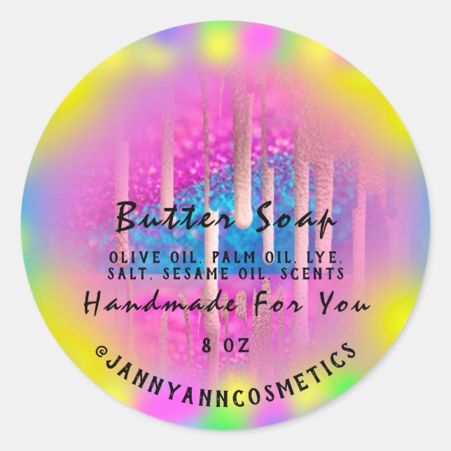 Adesivo Redondo Colírios Holográficos Rosa Quentes de Cosméticos d (Frente)