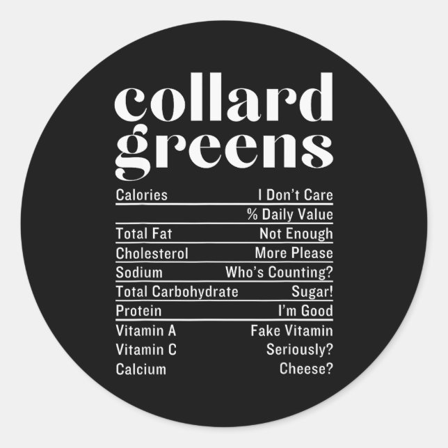 Adesivo Redondo Collard Greens Nutrition Facts Thanksgiving Food C (Frente)