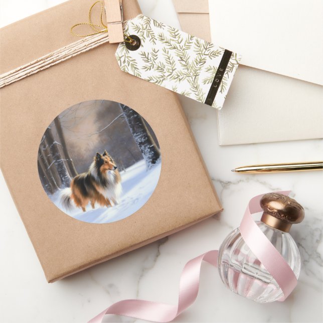 Adesivo Redondo Collie, deixa nevar o Natal (Presentear)