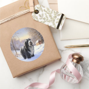 Adesivo Redondo Collie, deixe nevar o Natal