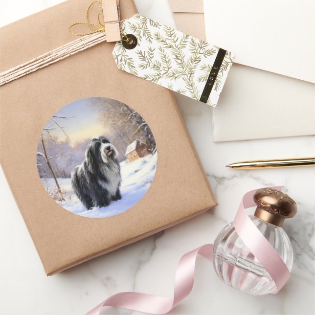 Adesivo Redondo Collie, deixe nevar o Natal (Presentear)