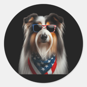 Adesivo Redondo Collie Dog 4 De Julho Independente Americano