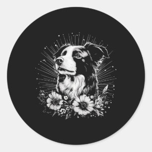 Adesivo Redondo Collie Dog Lover de Borda Estilo Retro Tatuagem