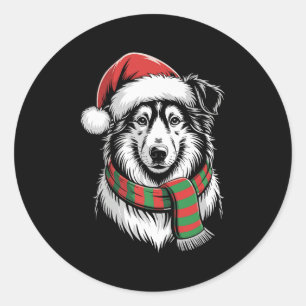 Adesivo Redondo Collie Dog Xmas Santa Hat Scarf Costume De Natal