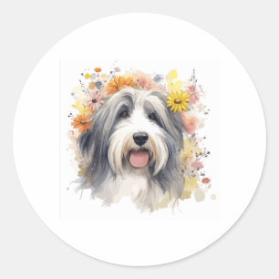 Adesivo Redondo Collie entorida entre flores silvestres 1