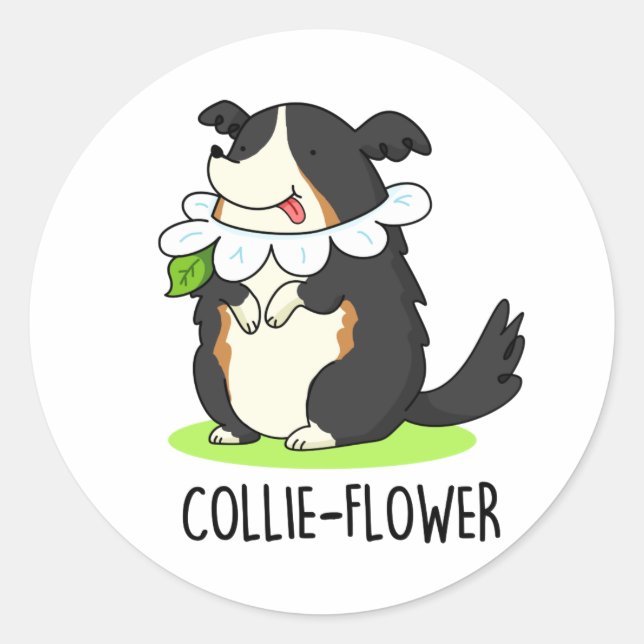 Adesivo Redondo Collie-flower Funny Border Collie Dog Pun (Frente)