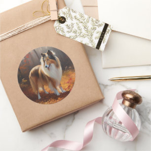 Adesivo Redondo Collie grosso no outono deixa cair inspiração