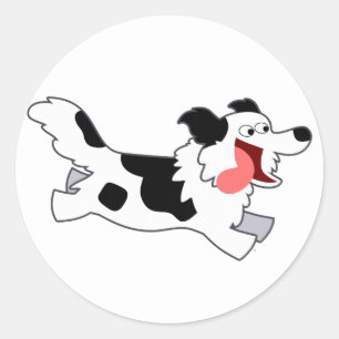 Adesivo Redondo Collie Sticker de Borda de Cartoon Correspondente