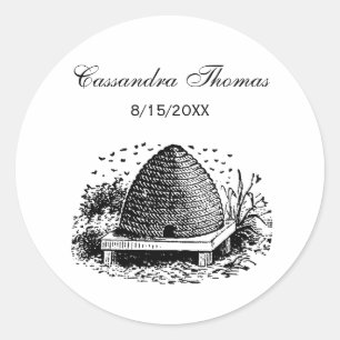 Adesivo Redondo Colmeia e Abelhas #1 Heráldica Vintage