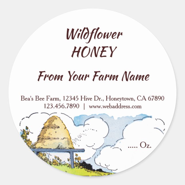 Adesivo Redondo Colmeia e Nuvens Personalizadas Mel 3" (Frente)