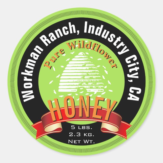 Adesivo Redondo Colmeia e texto redondo personalizado (Frente)