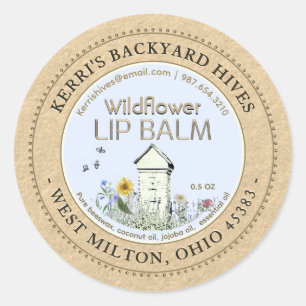 Adesivo Redondo Colmeias do quintal Cera de abelha Lip Balm Kraft