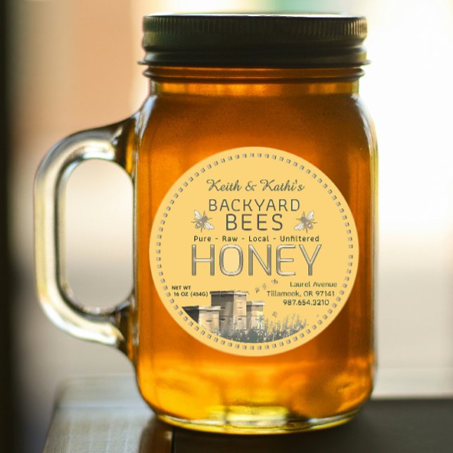 Adesivo Redondo Colmeias e abelhas do quintal em amarelo (Criador carregado)