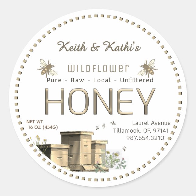 Adesivo Redondo Colmeias e Jardins de Abelhas de Mel (Frente)