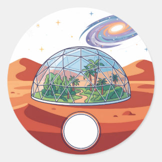 Adesivo Redondo Colônia Espacial Futurista em Marte Bio Domo Cláss
