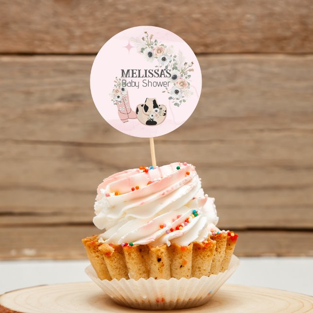 Adesivo Redondo Coloque o Cupcake da Cowgirl Ocidental (Criador carregado)
