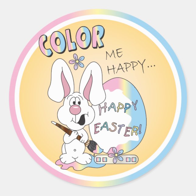 Adesivo Redondo Color Me Happy Bunny Rabbit - Páscoa (Frente)