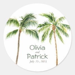 Adesivo Redondo Coloração aquosa da palmeira da selva tropical