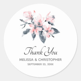 Adesivo Redondo Coloração d'água cor- de- rosa e Cinza - Obrigado