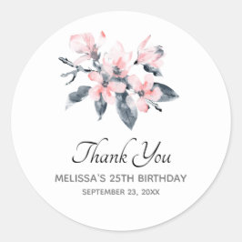 Adesivo Redondo Coloração d'água cor- de- rosa e Cinza - Obrigado