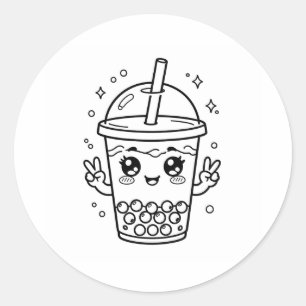 Adesivo Redondo Coloração de chá de boba Kawaii