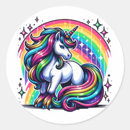 Adesivo Redondo Coloração mágica Unicorn e Rainbow Sparkles