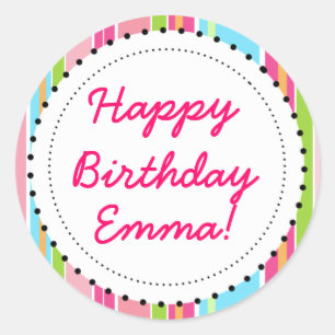 Adesivo Redondo Coloração Rosa Divertida com faixas e pontos com a