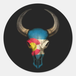 Adesivo Redondo Colorado Flag Bull Skull em Preto