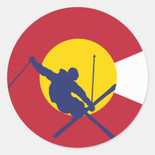 Adesivo Redondo Colorado Flag Sticker - Skier - Cruz de Ferro