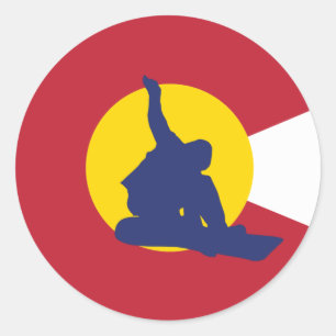 Adesivo Redondo Colorado Flag Sticker - Snowboarder - Snowboard