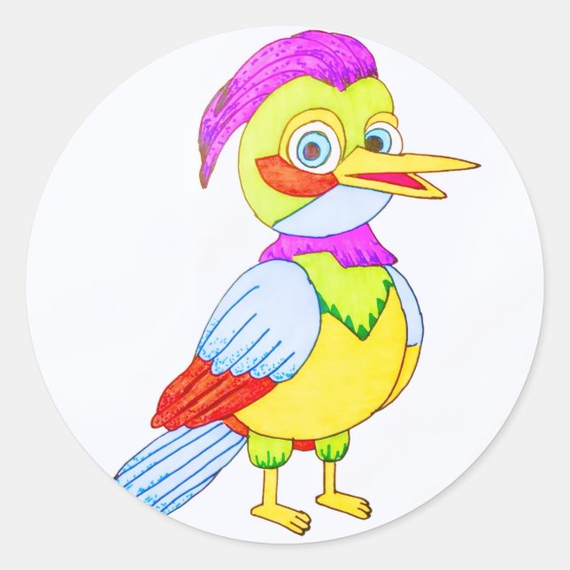 Adesivo Redondo Colorful Cartoon Bird (Frente)