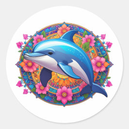 Adesivo Redondo Colorful Dolphin Mandala Art