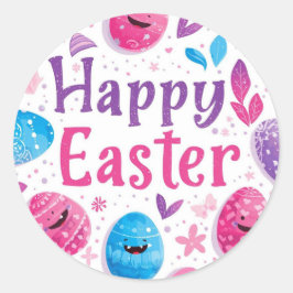 Adesivo Redondo Colorful Easter Egg Hunt Classic Round Sticker 