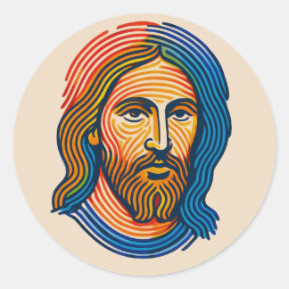 Adesivo Redondo Colorful Fingerprint Portrait of Jesus Sticker