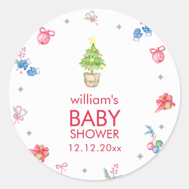 Adesivo Redondo Colorful It's Cold Outside Winter Baby Shower  (Frente)