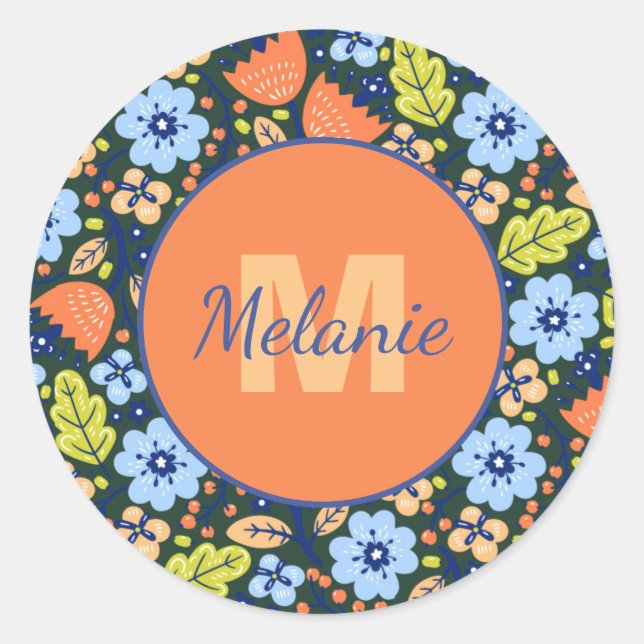 Adesivo Redondo Colorful Modern Pretty Flower Pattern Personalised (Frente)