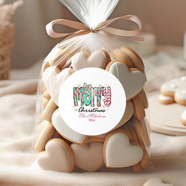 Adesivo Redondo Colorful Retro  Merry Christmas (Criador carregado)