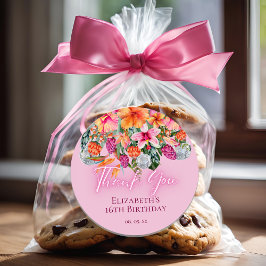 Adesivo Redondo Colorful Tropical Flowers Disco Balls Neon Glow