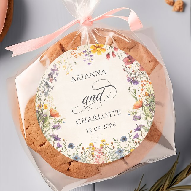 Adesivo Redondo Colorful Wildflower Botanical Wedding Sticker (Criador carregado)