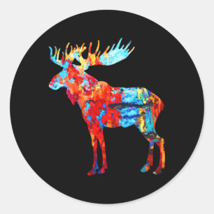 Adesivo Redondo Colorida Canadiana Moose Abstrato Willife Na